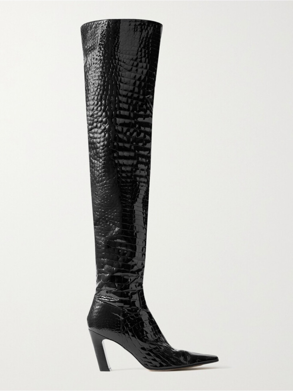 KHAITE Black Croc-Embossed Marfa Over-the-Knee Boots